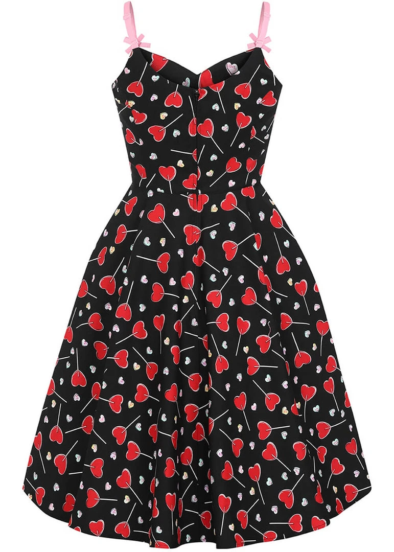 New In Hell Bunny Lollies Hearts 50's Swing Dress Black