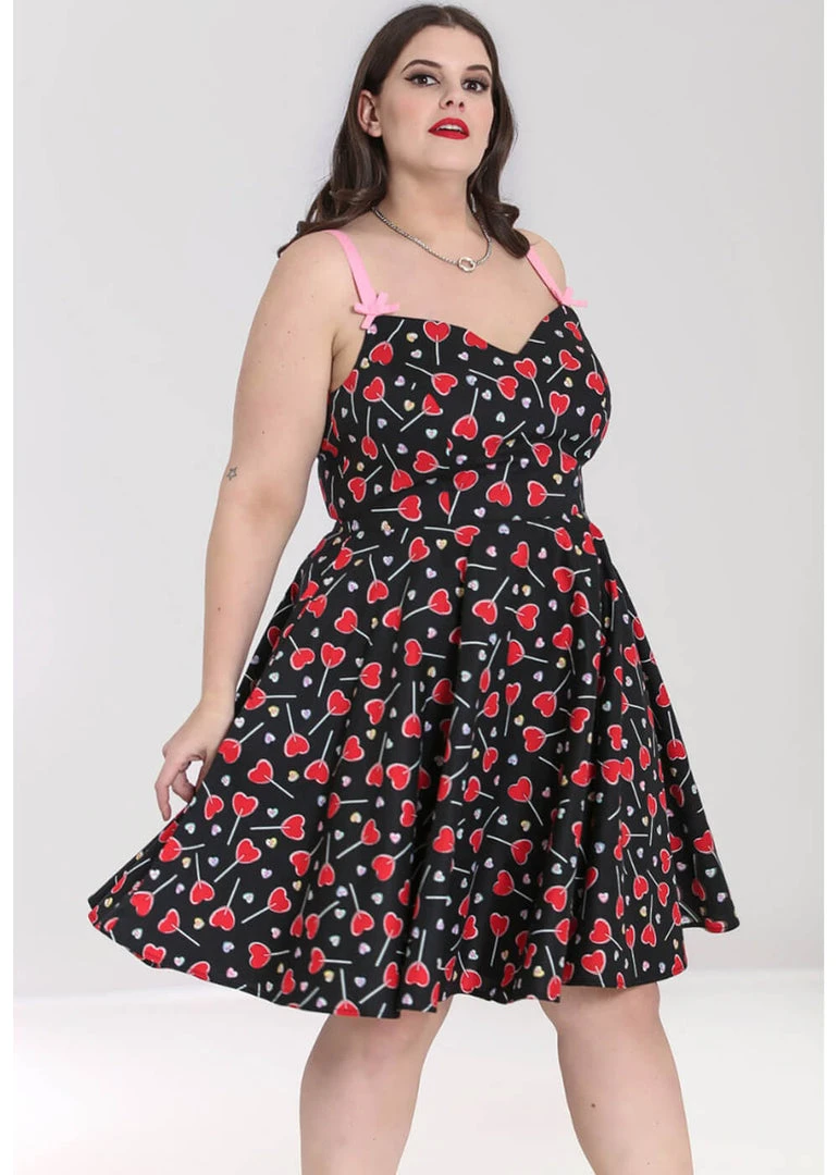 New In Hell Bunny Lollies Hearts 50's Swing Dress Black