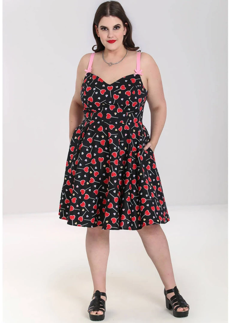 New In Hell Bunny Lollies Hearts 50's Swing Dress Black
