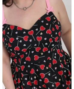 New In Hell Bunny Lollies Hearts 50's Swing Dress Black