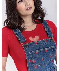 Hell Bunny Strawberry Denim 50's Pinafore Dress Blue New In