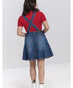 Hell Bunny Strawberry Denim 50's Pinafore Dress Blue New In