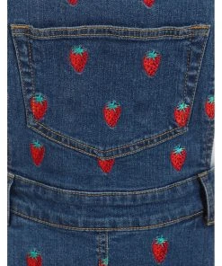Hell Bunny Strawberry Denim 50's Pinafore Dress Blue New In