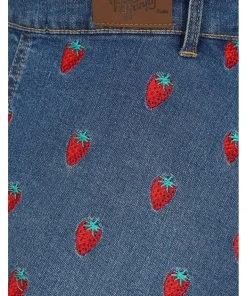 Hell Bunny Strawberry Denim 50's Pinafore Dress Blue New In