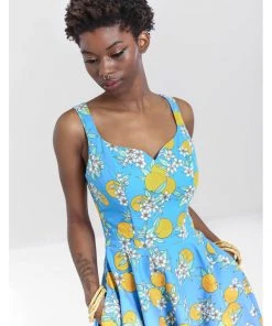 Hell Bunny Valencia Oranges 50's Swing Dress Blue