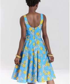 Hell Bunny Valencia Oranges 50's Swing Dress Blue