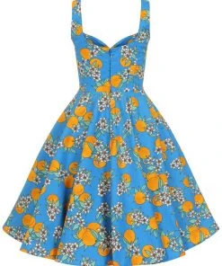 Hell Bunny Valencia Oranges 50's Swing Dress Blue