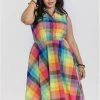 New In Hell Bunny Lucia Rainbow 50's Swing Dress Multi