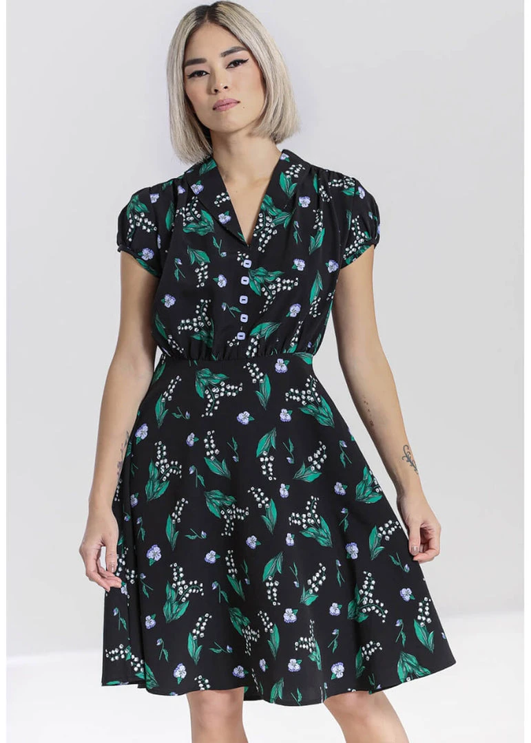 New In Hell Bunny Good Luck 40's Midi Dress Black