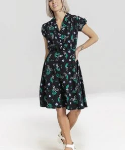 New In Hell Bunny Good Luck 40's Midi Dress Black