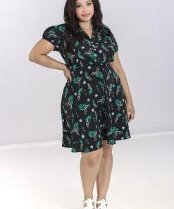 New In Hell Bunny Good Luck 40's Midi Dress Black