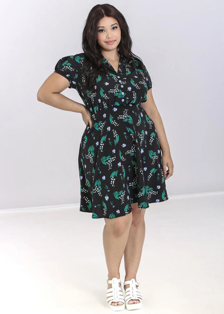 New In Hell Bunny Good Luck 40's Midi Dress Black