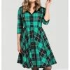 New In Hell Bunny Beryl Tartan 50's Swing Mid Dress Green