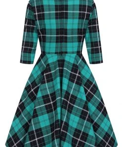 New In Hell Bunny Beryl Tartan 50's Swing Mid Dress Green