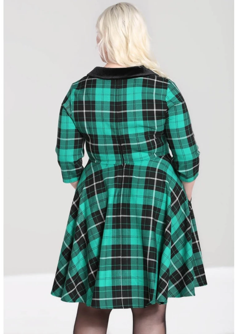 New In Hell Bunny Beryl Tartan 50's Swing Mid Dress Green