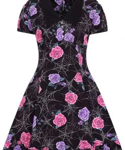 New In Hell Bunny Eloise Spiderweb 60's Mini Dress Black