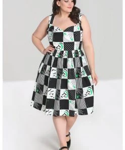 New In Hell Bunny Annie Bats 50's Swing Dress Black White
