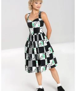 New In Hell Bunny Annie Bats 50's Swing Dress Black White