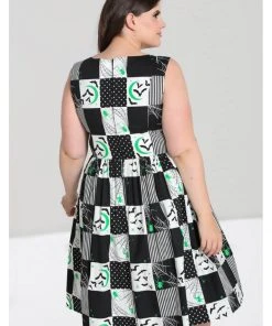 New In Hell Bunny Annie Bats 50's Swing Dress Black White