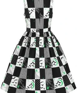 New In Hell Bunny Annie Bats 50's Swing Dress Black White