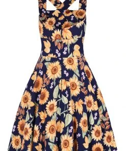 Hell Bunny Sunflower 40's Pinafore Swing Dress Blue New In
