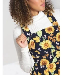 Hell Bunny Sunflower 40's Pinafore Swing Dress Blue New In