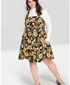 Hell Bunny Sunflower 40's Pinafore Swing Dress Blue New In