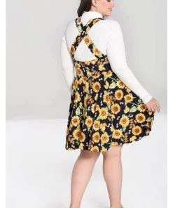 Hell Bunny Sunflower 40's Pinafore Swing Dress Blue New In