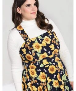 Hell Bunny Sunflower 40's Pinafore Swing Dress Blue New In