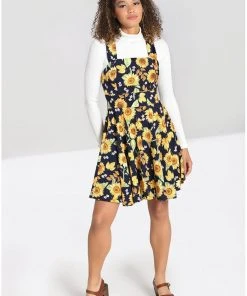 Hell Bunny Sunflower 40's Pinafore Swing Dress Blue New In