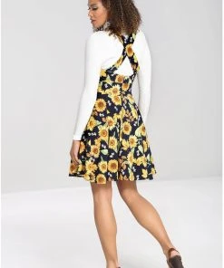 Hell Bunny Sunflower 40's Pinafore Swing Dress Blue New In