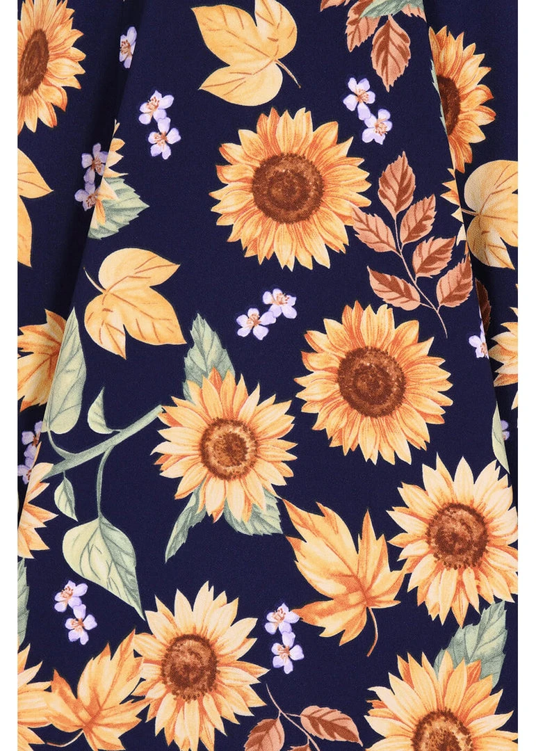 New In Hell Bunny Sunflower 40's Swing Dress Blue
