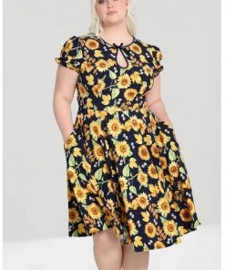 New In Hell Bunny Sunflower 40's Swing Dress Blue