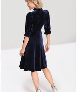 Hell Bunny Orion Velvet 40's Mid Dress Navy Blue