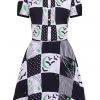 New In Hell Bunny Annie Bats 60's Mini Dress Black White