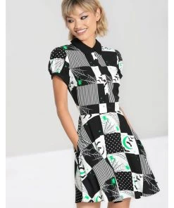 New In Hell Bunny Annie Bats 60's Mini Dress Black White