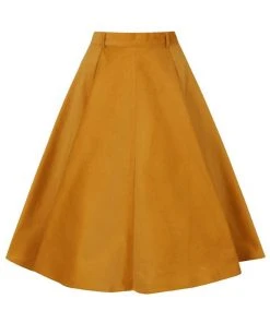 New In Hell Bunny Jefferson Corduroy 70's Swing Skirt Mustard