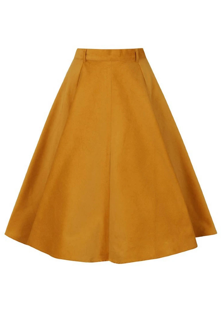 New In Hell Bunny Jefferson Corduroy 70's Swing Skirt Mustard