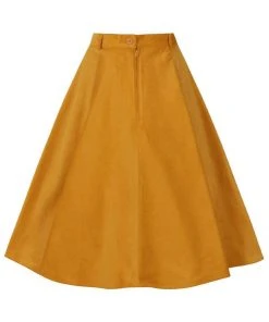 New In Hell Bunny Jefferson Corduroy 70's Swing Skirt Mustard