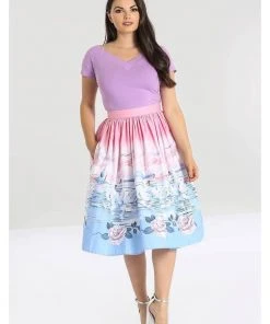 Hell Bunny Swan 50's Swing Skirt Pink New In