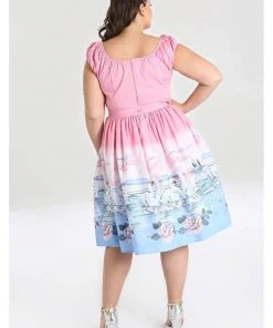 Hell Bunny Swan 50's Swing Skirt Pink New In