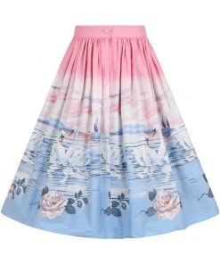Hell Bunny Swan 50's Swing Skirt Pink New In