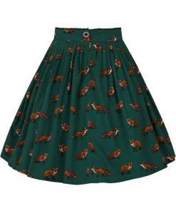 Hell Bunny Vixey Fox 60's Skirt Dark Green