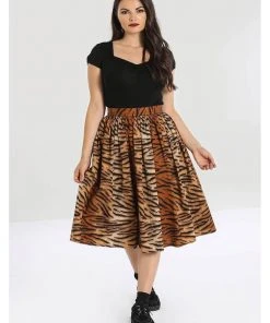 Hell Bunny Tora Tiger 50's Swing Skirt Brown