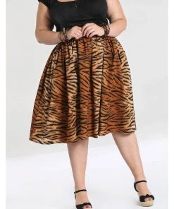 Hell Bunny Tora Tiger 50's Swing Skirt Brown