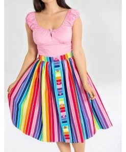 New In Hell Bunny Over The Rainbow 50's Swing Skirt Multi