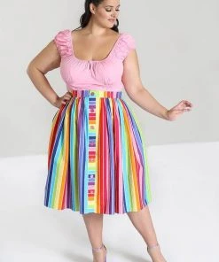 New In Hell Bunny Over The Rainbow 50's Swing Skirt Multi