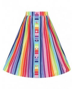 New In Hell Bunny Over The Rainbow 50's Swing Skirt Multi