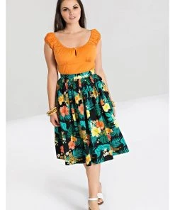 Hell Bunny Bali Jungle 50's Swing Skirt Black New In