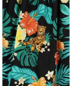 Hell Bunny Bali Jungle 50's Swing Skirt Black New In